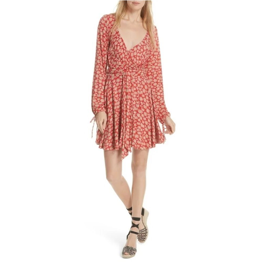 Free People Women’s Pradera Floral Wrap Dress Long Sleeve Pullover Size S Boho